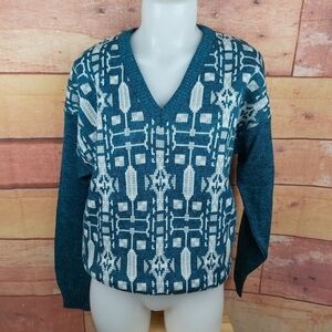 VINTAGE Grandpa Dad Woolblend Knitted sweater V Neck Made In Canada UNISEX